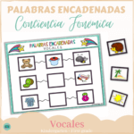 Tablero de conciencia fonémica con vocales para jugar palabras encadenadas. Haz clic para obtenerla gratis.