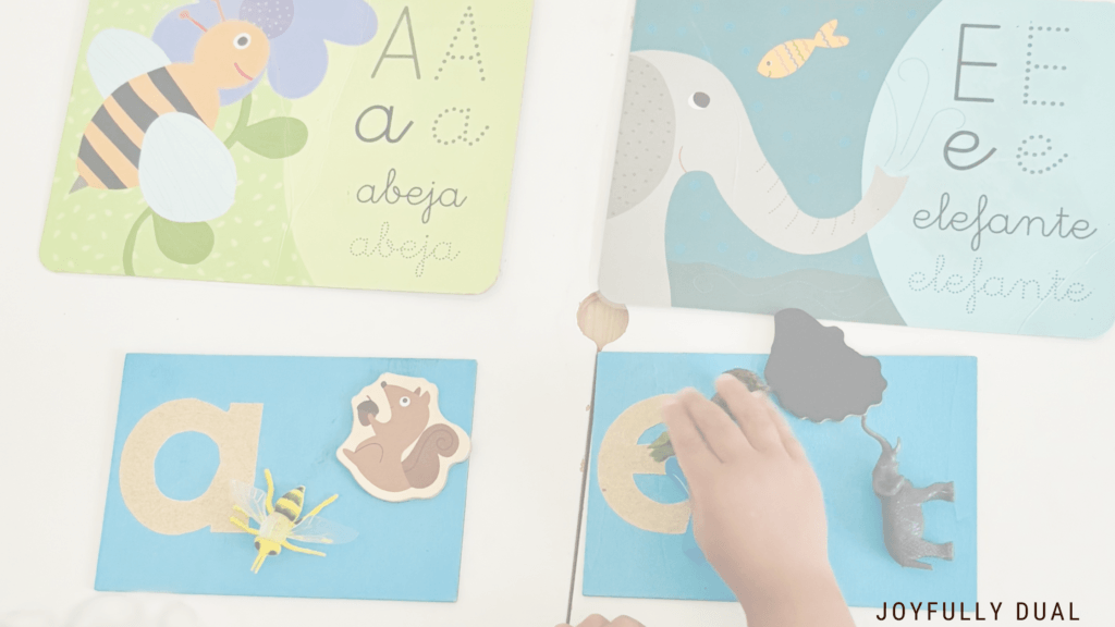 kid learning letters in spanish using montessori approach