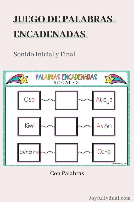 tablero de palabras encadenadas con palabras escritas