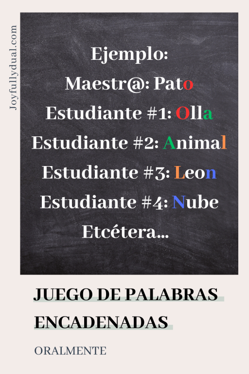lista de ejemplo de palabras encadenadas